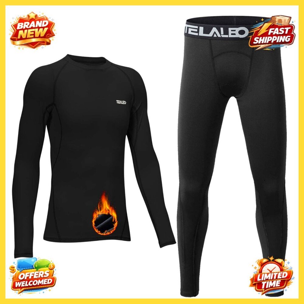 Kids Thermal Fleece Lined Compression Set Long Sleeve Athletic Baselayer